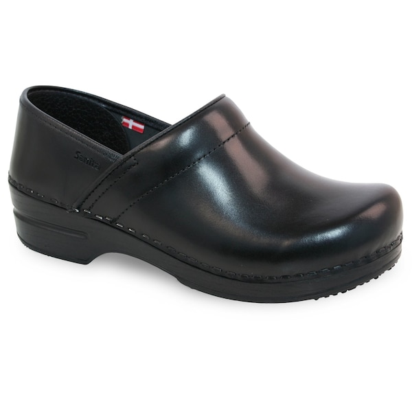 Women's Closed Back Clog, Cabrio Leather Upper, Polyurethane Outsole, Black, Size 3.5-4 M
